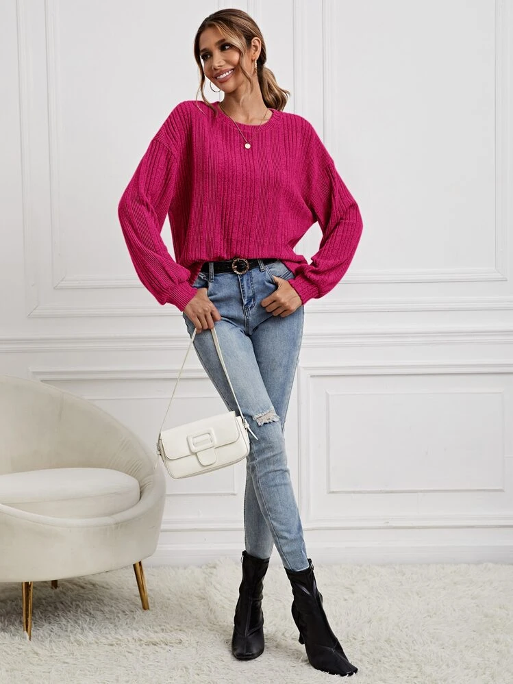 SHEIN Essnce Camiseta de hombros caídos unicolor - Rojo violeta - Añade 5