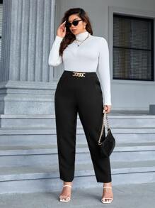 SHEIN Privé 大碼高腰鏈條細節長褲