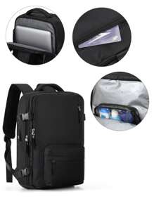 男女皆適用的筆記型電腦背包,14/15英寸機器背包經過飛行認可,帶有濕乾分隔口的隨身背包旅行包,防水大容量30l行李商務學院週末隨身背包,帶有鞋格收納空間適用於旅行 - 黑色 - 查看 7