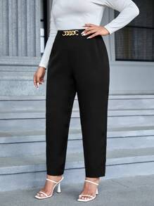 SHEIN Privé 大碼高腰鏈條細節長褲