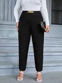 SHEIN Privé 大碼高腰鏈條細節長褲