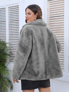 RELISH NOLESS Notch Collar Slant Pocket Teddy Coat - Grey - View 2