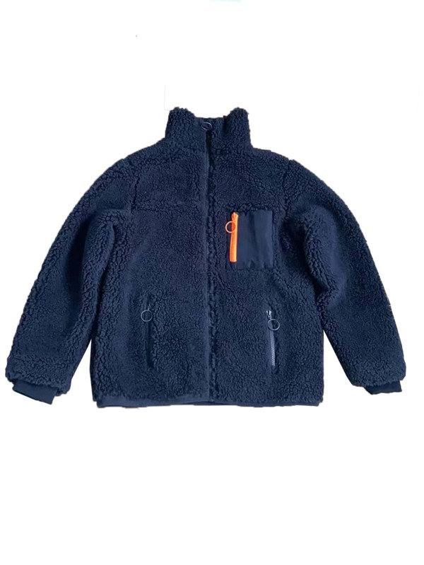 Boys Zip Detail Funnel Neck Teddy Coat