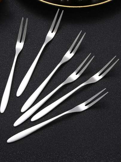 Set de 6/12/24 piezas de tenedores de acero inoxidable para frutas, pinchos de postre mini plateados, adecuados para fiestas, útiles escolares, vuelta al colegio