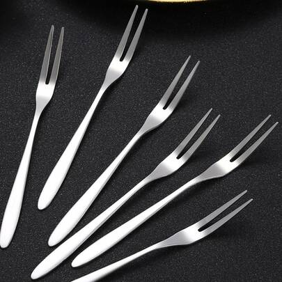 6/12/24pcs Set Stainless Steel Fruit Forks, Silver Mini Dessert Picks, Suitable For Party, School Supplies, Back To School