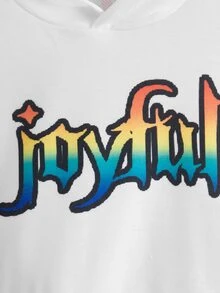 SHEIN 男孩字母和卡通圖案落肩袖連帽衫