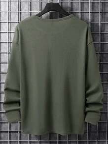 Manfinity Homme Playera De Tela Waffle De Color Sólido Para Hombre - Verde militar - Ver 2