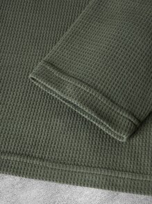 Manfinity Homme Playera De Tela Waffle De Color Sólido Para Hombre - Verde militar - Ver 4