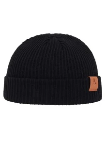 Men Letter Label Decor Cuff Beanie Casual - Black - View 4