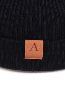 Men Letter Label Decor Cuff Beanie Casual - Black - View 6