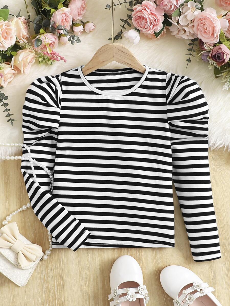 SHEIN Tops con gái Sọc Giải trí - Đen và trắng - Xem 1