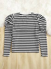 SHEIN Tops con gái Sọc Giải trí - Đen và trắng - Xem 2