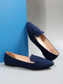 女士彩色图案尖头平底鞋，秋季新款休闲一脚蹬船鞋，软底户外日常乐福鞋，时尚帆布工作/驾车鞋 - 藏蓝色 - 查看 6