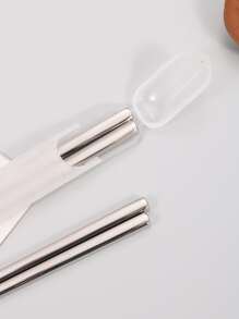 2pcs Stainless Steel Chopstick & 1pc Storage Box, Kitchen, Christmas Gift,School Supplies - Silver - View 3