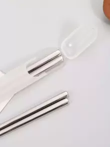 2pcs Stainless Steel Chopstick & 1pc Storage Box, Kitchen, Christmas Gift,School Supplies - Silver - View 4