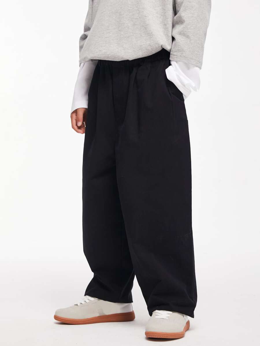Pantalones de carga holgados para niños preadolescentes para uso diario, primavera y otoño - Negro - Ver 1