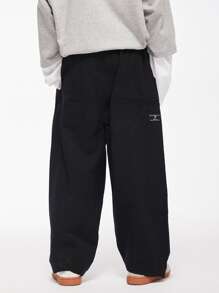 Pantalones de carga holgados para niños preadolescentes para uso diario, primavera y otoño - Negro - Ver 2