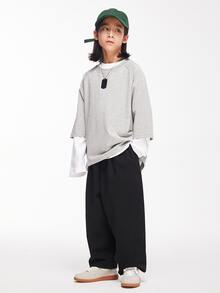 Pantalones de carga holgados para niños preadolescentes para uso diario, primavera y otoño - Negro - Ver 3