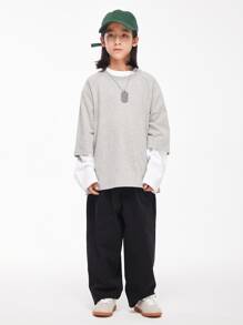 Pantalones de carga holgados para niños preadolescentes para uso diario, primavera y otoño - Negro - Ver 4