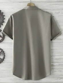 Manfinity Homme Men Button Up Curved Hem Shirt - Grey - View 2