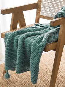 1pc Tassel Detail Throw Blanket - Green - View 3