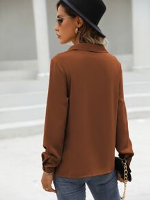 SHEIN LUNE Camisa de manga larga con insertos de encaje Guipur y abotonadura - Marrón - Ver 2