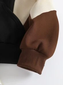 SHEIN EZwear Colour Block Drawstring Thermal Lined Zip Up Hoodie - Multicolor - View 4