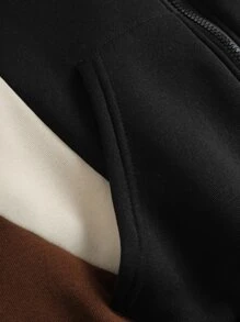 SHEIN EZwear Colour Block Drawstring Thermal Lined Zip Up Hoodie - Multicolor - View 5