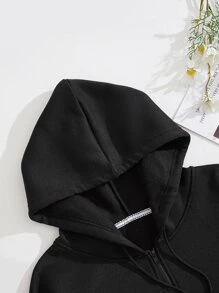 SHEIN EZwear Colour Block Drawstring Thermal Lined Zip Up Hoodie - Multicolor - View 6