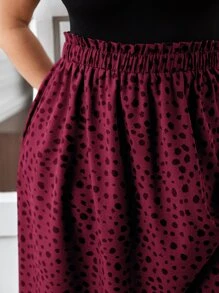 SHEIN Frenchy 斑点狗印花纸袋腰裙 - 酒紅色 - 查看 3