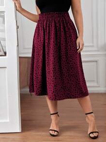 SHEIN Frenchy 斑点狗印花纸袋腰裙 - 酒紅色 - 查看 6