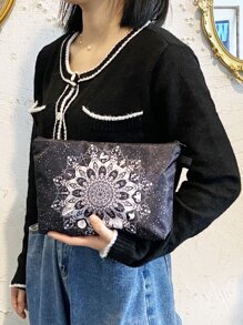 1 個黑色 12 星座大尺寸化妝包手持儲物袋，深色便攜式化妝包女士化妝包儲物盒 - 黑與白 - 查看 3