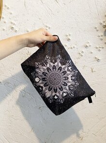 1 個黑色 12 星座大尺寸化妝包手持儲物袋，深色便攜式化妝包女士化妝包儲物盒 - 黑與白 - 查看 4