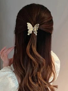 Rhinestone Decor Butterfly Shaped Hair Claw Street - Gold - View 1