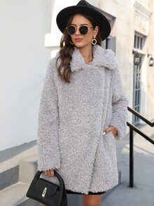 Abrigo de cuello con solapa con parte delantera abierta de peluche - Gris - Ver 3