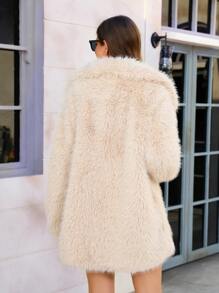 RELISH NOLESS Lapel Neck Slant Pockets Fuzzy Coat - Apricot - View 3