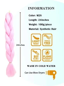 3 piezas largo Trenza de pelo sintético Conjunto - Rosa Pálido - Ver 4