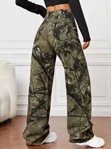 植物圖案男友牛仔褲 - 彩色 - 查看 2