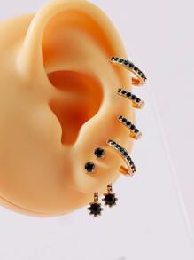 3pcs Cubic Zirconia Decor Earrings - Black - View 2