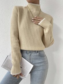 Jersey de cuello cisne tejido de canalé - Albaricoque - Ver 1
