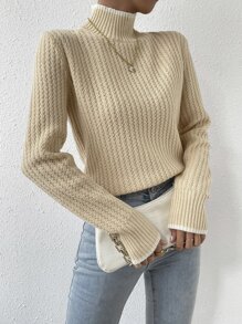 Jersey de cuello cisne tejido de canalé - Albaricoque - Ver 3