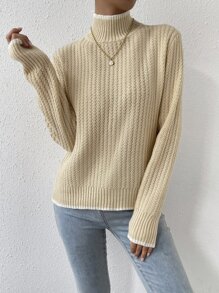 Jersey de cuello cisne tejido de canalé - Albaricoque - Ver 5
