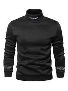 Manfinity Homme Sudadera Holgada Con Cuello De Tortuga Con Gráficos De Letras Para Hombre - Negro - Ver 3
