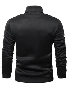 Manfinity Homme Sudadera Holgada Con Cuello De Tortuga Con Gráficos De Letras Para Hombre - Negro - Ver 2