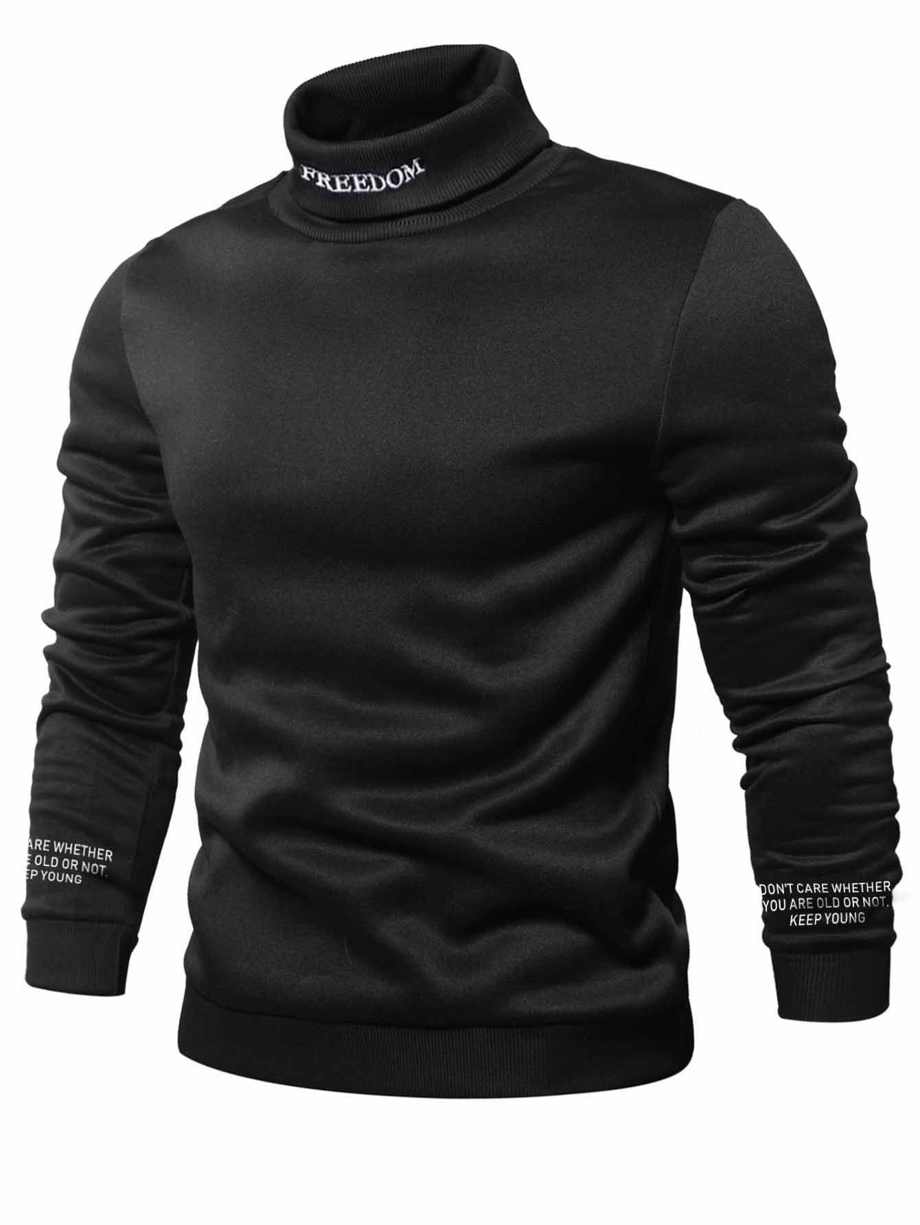 Manfinity Homme Sudadera Holgada Con Cuello De Tortuga Con Gráficos De Letras Para Hombre - Negro - Ver 1
