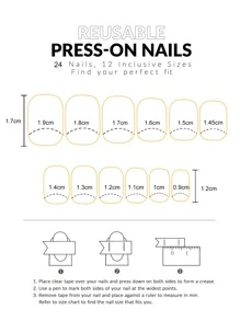 Get Glamorous With 24pcs Short Square Glitter Cat Eye Sequins Fake Nail & 1pc Nail File & 1sheet Tape For Women And Girls - Multicolor - View 4