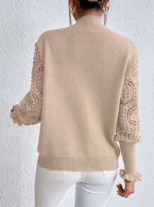 Chiquease Mock Neck Eyelet Detail Flounce Sleeve Jumper - Apricot - View 2