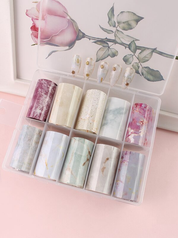 Transform Your Nails With Full Cover Nail Art Transfer Foil 1box Gradient Bronzing Marbling Nail Transfer For Women And Girls Nail Stickers DIY