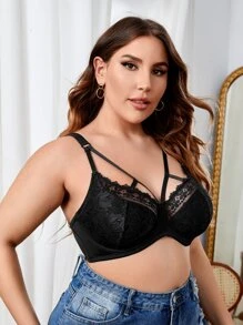 Sostén Con Aros Y Encaje Floral Para Lencería De Talla Grande - Negro - Ver 4