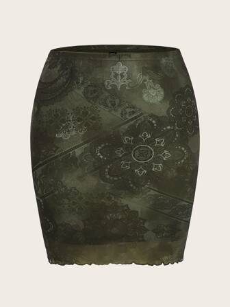 Falda ribete en forma de lechuga con estampado floral